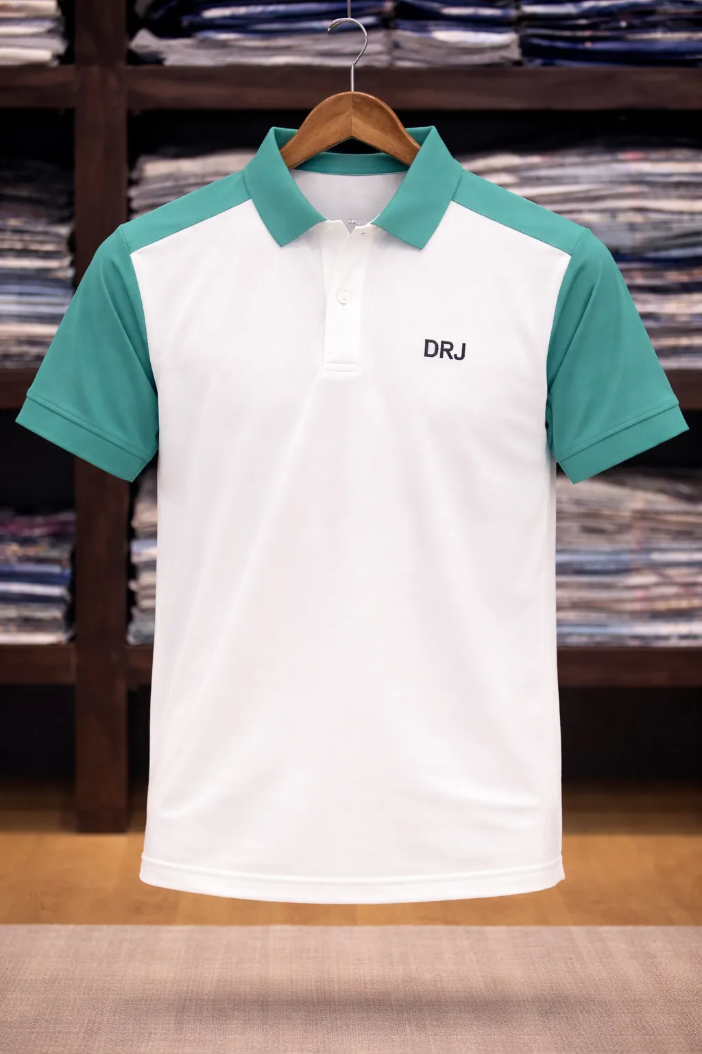 Men's White and Teal Colorblock Polo